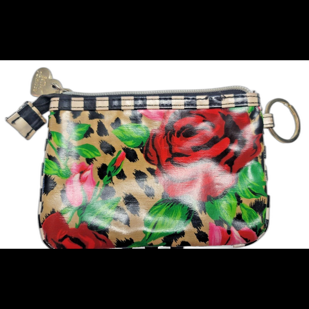 Betsy Johnson Wristlet Bag Roses/Leopard Zip Top Clip Handle